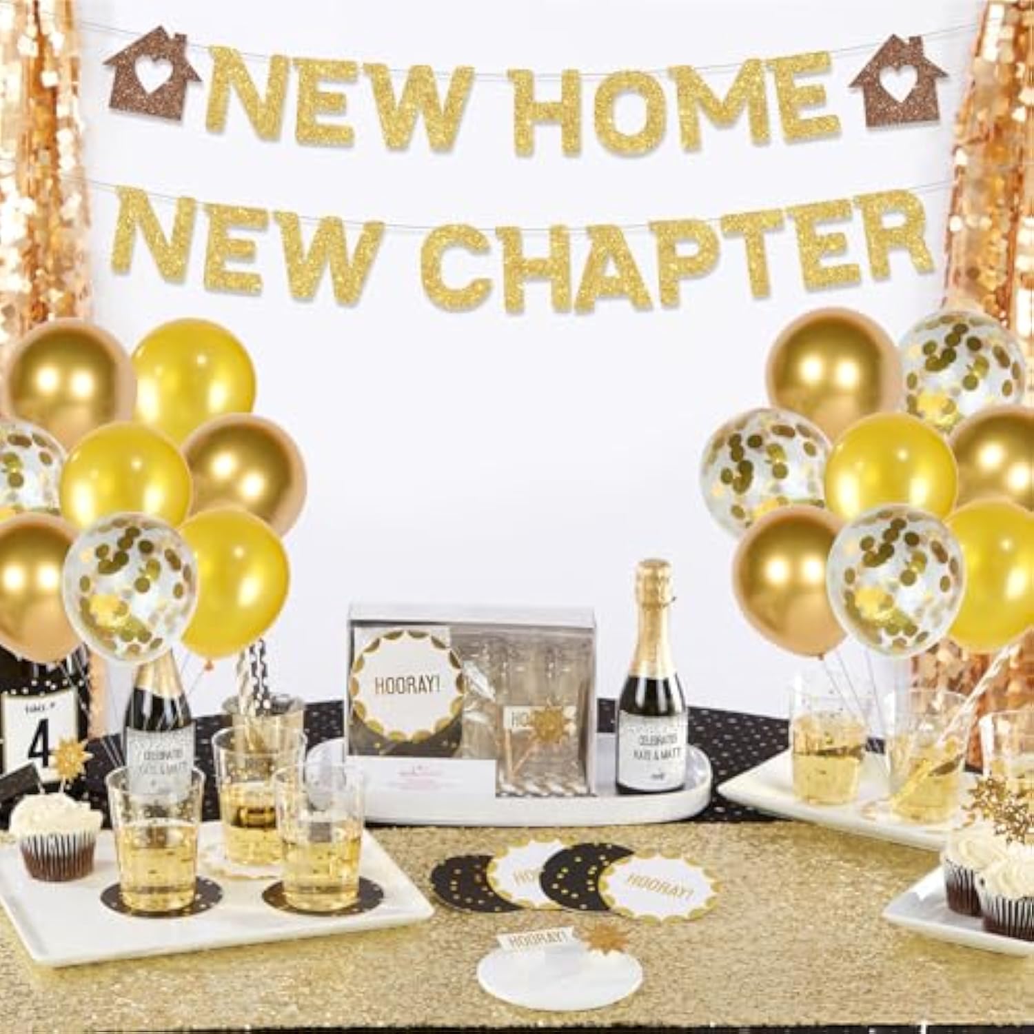 Gold New Home Banner & Balloons Housewarming Party Decorations