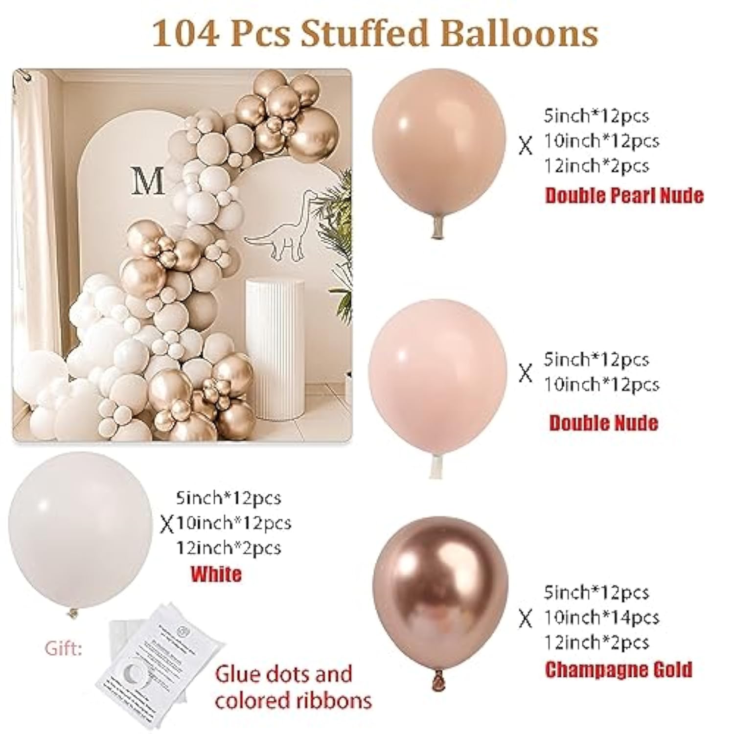 104Pcs Nude Neutral Balloon Garland Arch Kit Boho Balloons Garland Dou