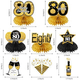36Pcs Black Gold 80th Birthday Decor Kit with Banner, Balloons & Centerpieces