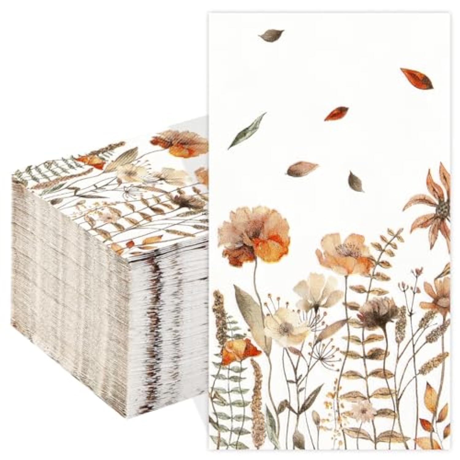 100 Fall Floral Guest Napkins, Disposable Hand Towels for Bathroom & Autumn Events