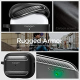 Spigen Rugged Armor Designed for AirPods Pro 2nd Generation Case 2022/2023 (USB-C/Lightning Cable) Cover with Keychain - Matte Black