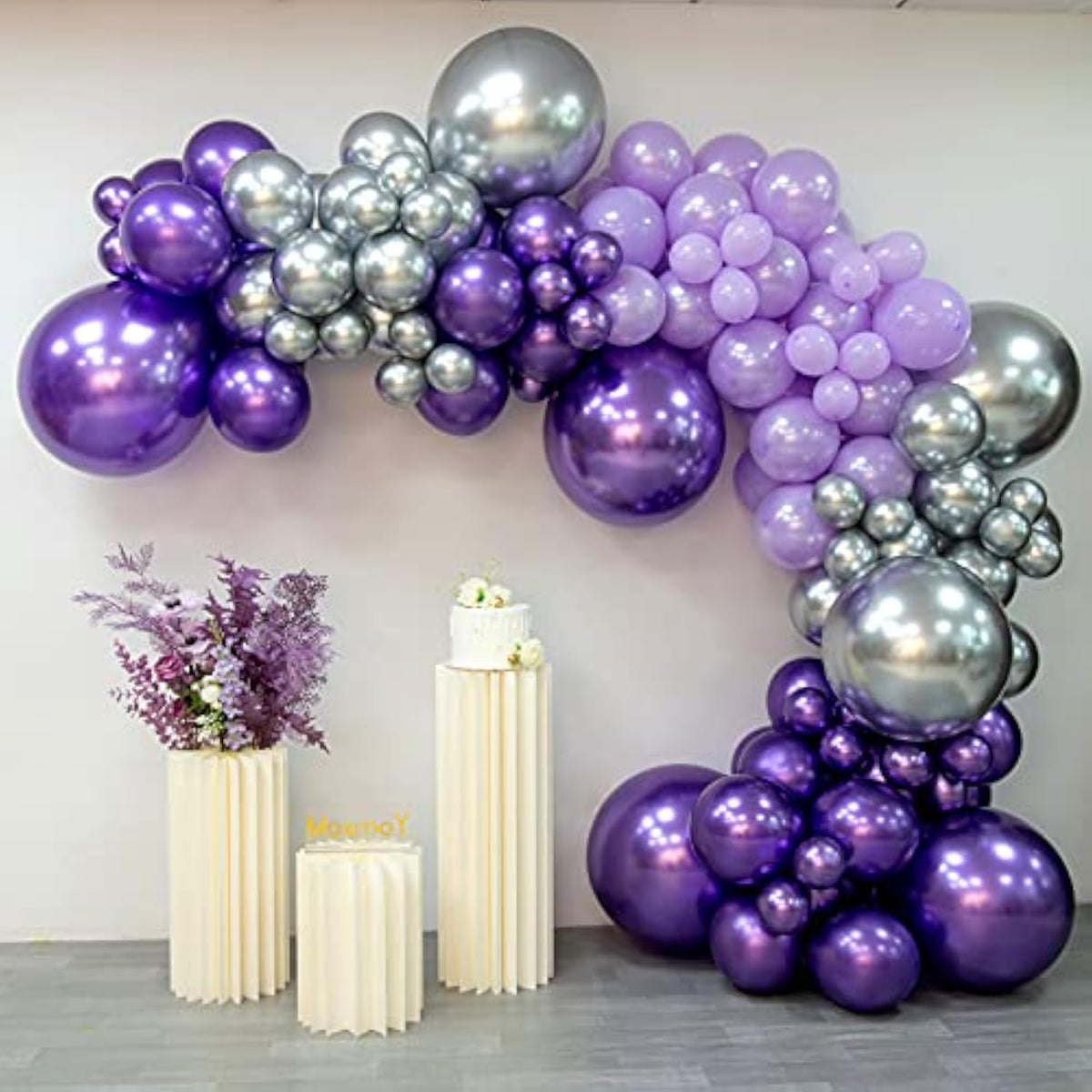 Purple Silver Balloon Garland 127 Pcs 18In 12In 10In 5In Latex Balloons Arch Kit For Halloween Retirement New Year Graduation Birthday Party Decors (Purple Silver)