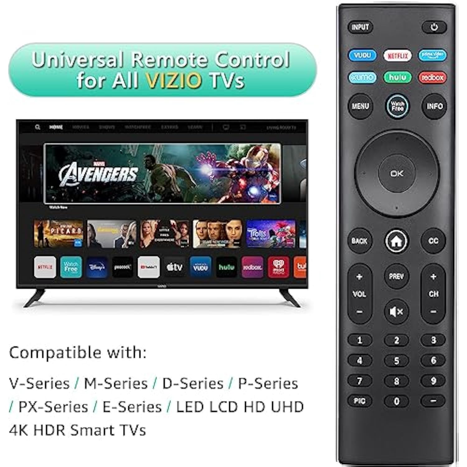 XRT140 Universal Remote for Vizio Smart TVs with Vudu, Netflix, Prime, Hulu Keys