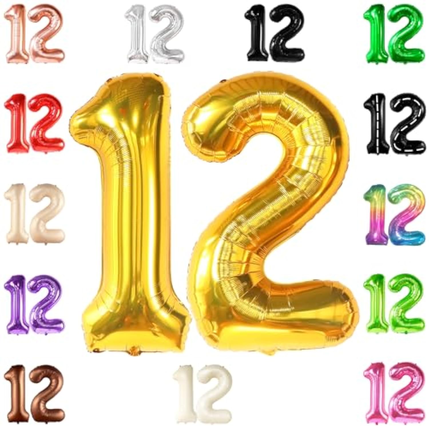, Big Gold 12 Balloon Number - 40 Inch | 12 Number Balloons, 12Th Birt