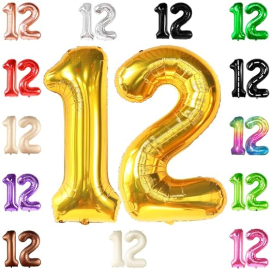 , Big Gold 12 Balloon Number - 40 Inch | 12 Number Balloons, 12Th Birt