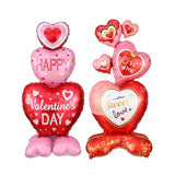2Pcs Heart Balloons- Valentines Day Balloons Set, Red Pink Heart Love Standing Foil Balloons for Happy Valentines Day Proposal Wedding Anniversary Birthday Party Decorations