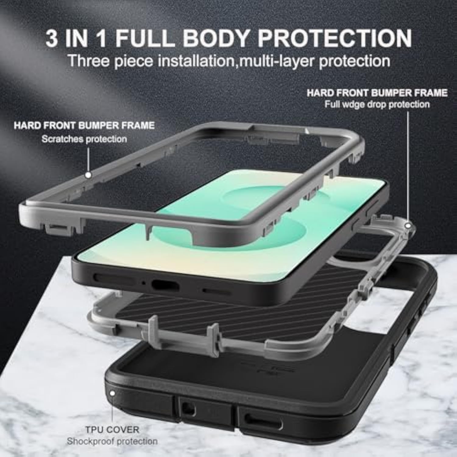 For Samsung Galaxy S25 Plus Case, Military Grade 3 In 1 Heavy Duty Shockproof/Drop Proof/Dust Proof Case With 2Pcs Tempered Glass Screen Protector & 1Pcscamera Lens Protector (Black/Grey)