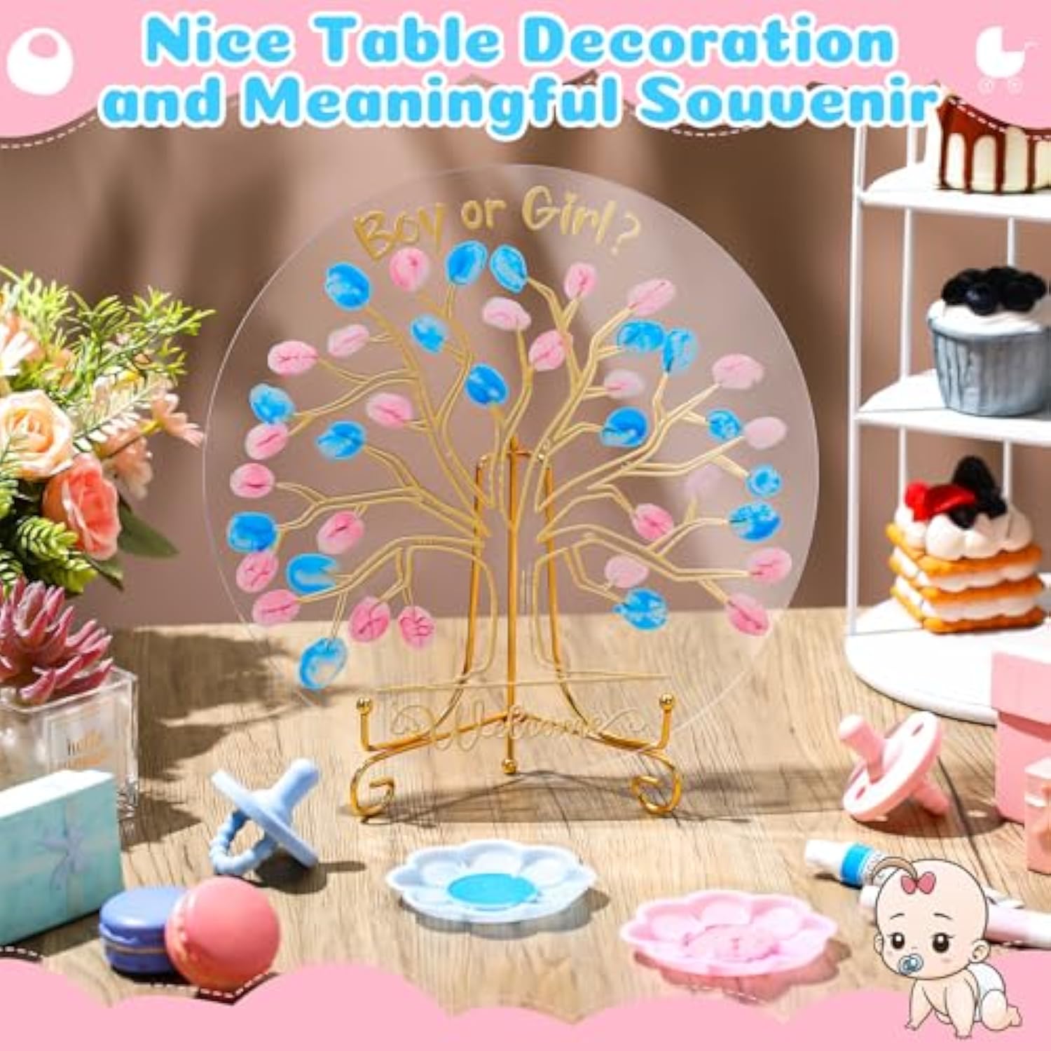 Gender Reveal Fingerprint Tree Boy Or Girl Party Ideas Baby Shower Guest Book Party Game Gender Reveal Party Supplies For Baby Shower He Or She Party Keepsake(Classic)