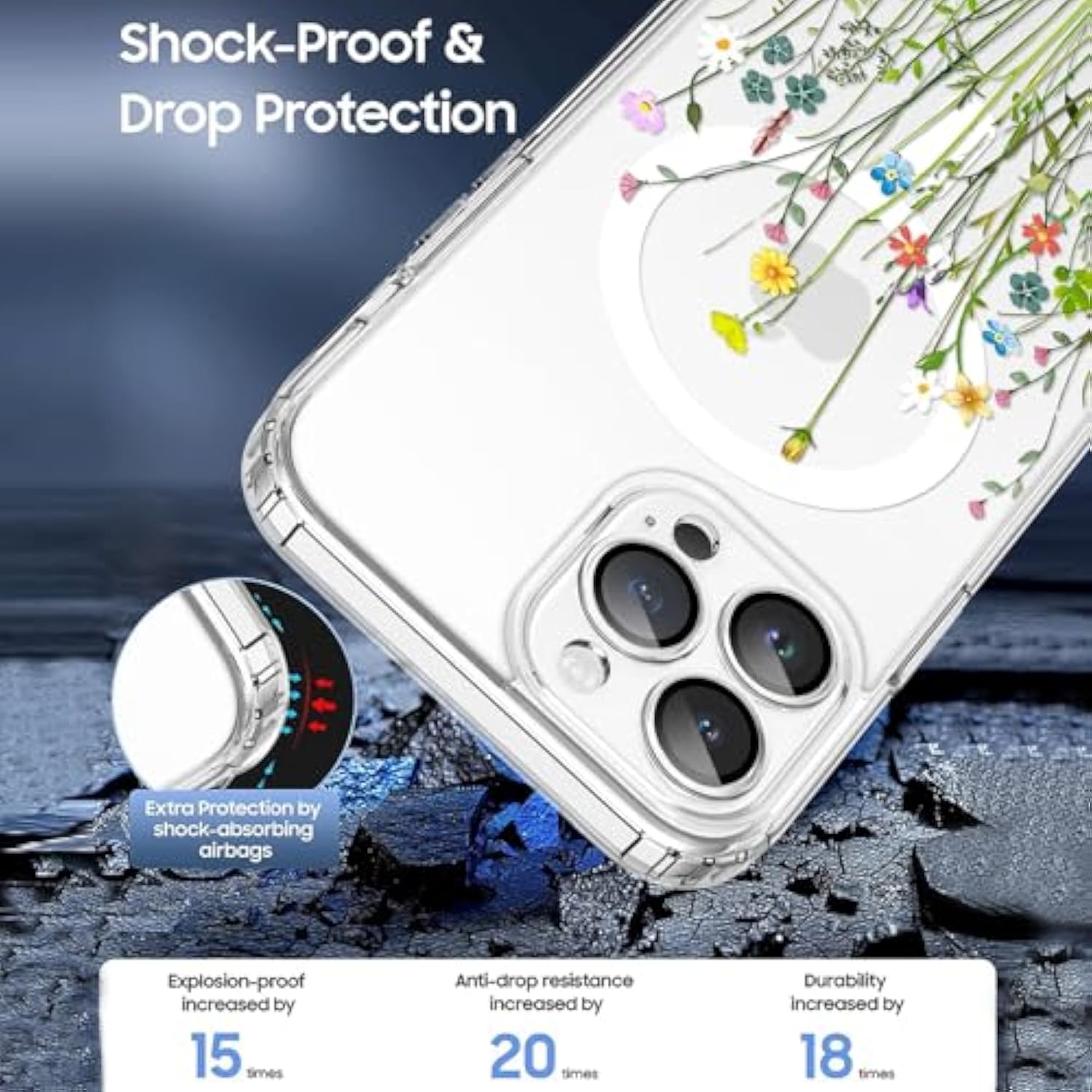 OOK Magnetic for iPhone 13 Pro Case [Compatible with Magsafe] Colorful Wild Flowers Floral Design Clear Case with Full Camera Lens for iPhone 13 Pro Phone Case, Wild Flowers (6.1")