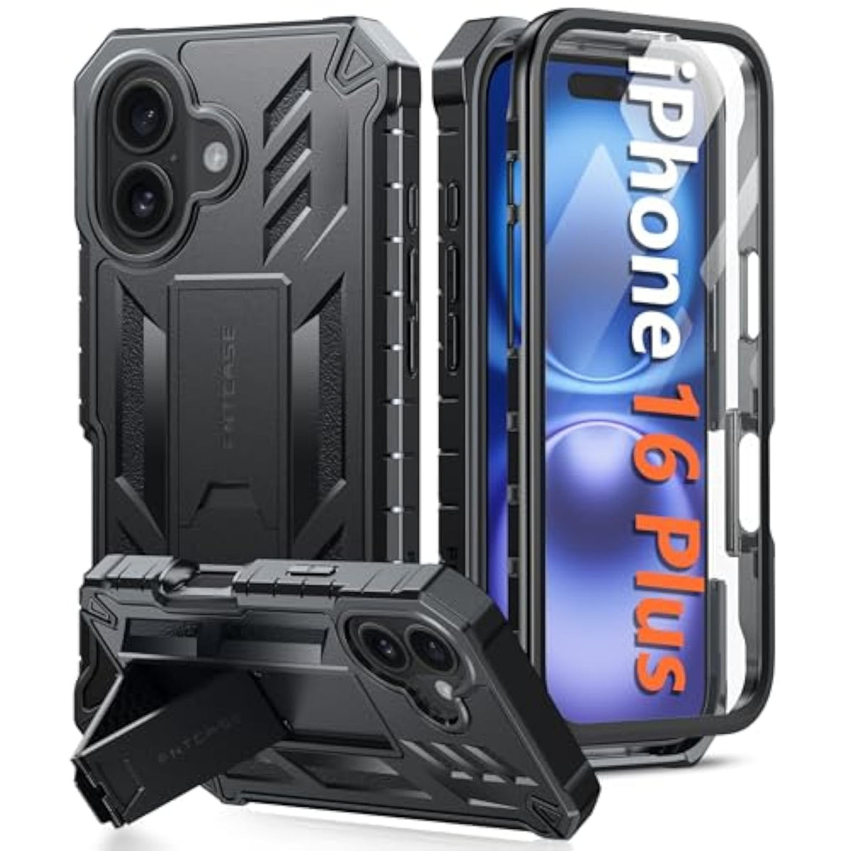 For Iphone 16 Plus Case: Military Grade Drop Proof Protection Mobile Cover With Kickstand | Matte Textured Rugged Shockproof Tpu | Protective Sturdy Phone Case - 6.7 Inch Black