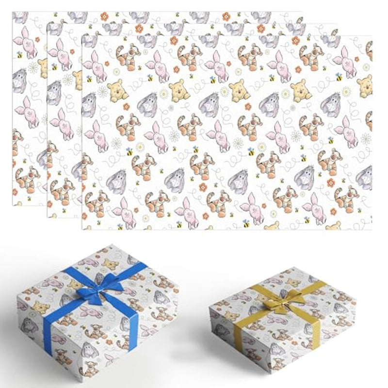 Winnie Wrapping Paper For Baby Shower, The Pooh Birthday Decoration, Winnie Gift Wrapping Paper,Winnie Baby Shower Decorations- 5 Pack (29.5 X 19.7In), Classic Bear Gift Wrap For Birthdays, White