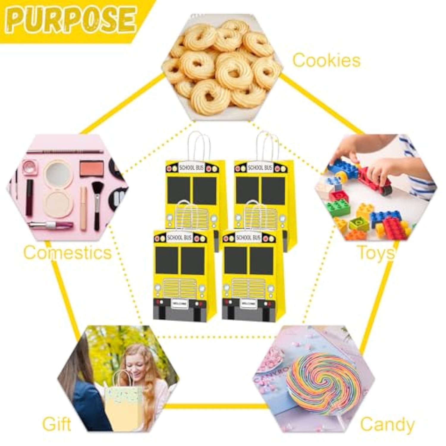 24Pcs School Bus Goodie Bag School Bus Gift Snacks Candy Party Favors Bags With Handles Yellow School Bus Party Treat Bags For Kids Welcome Back To School Birthday Baby Shower Supplies