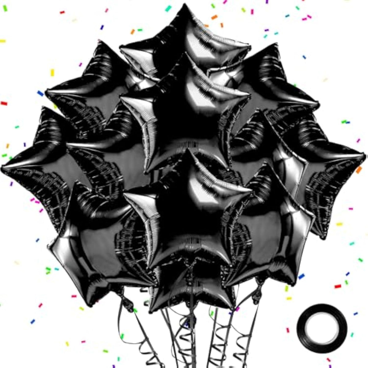 12Pc Black Star Foil Balloons – 18" Metallic Helium Balloons for Party Decor