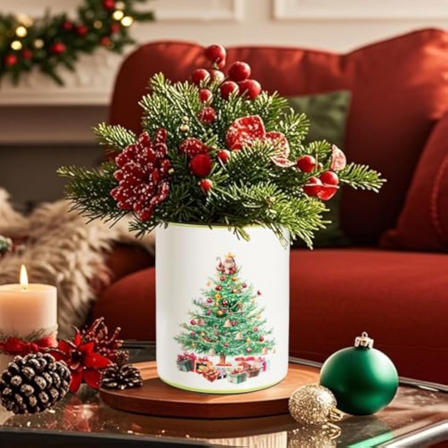 Christmas Utensil Holder, Christmas Tree Utensils Holder For Christmas Kitchen Decor, Xmas Cute Ceramic Utensils Crock For Rustic Farmhouse Indoor Kitchen Decorations