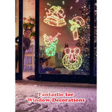 Christmas Window Silhouette Lights Decorations - Pack Of 4 Sign Colour Lighted Wreath, Candy Cane, Bell, And Angel For H