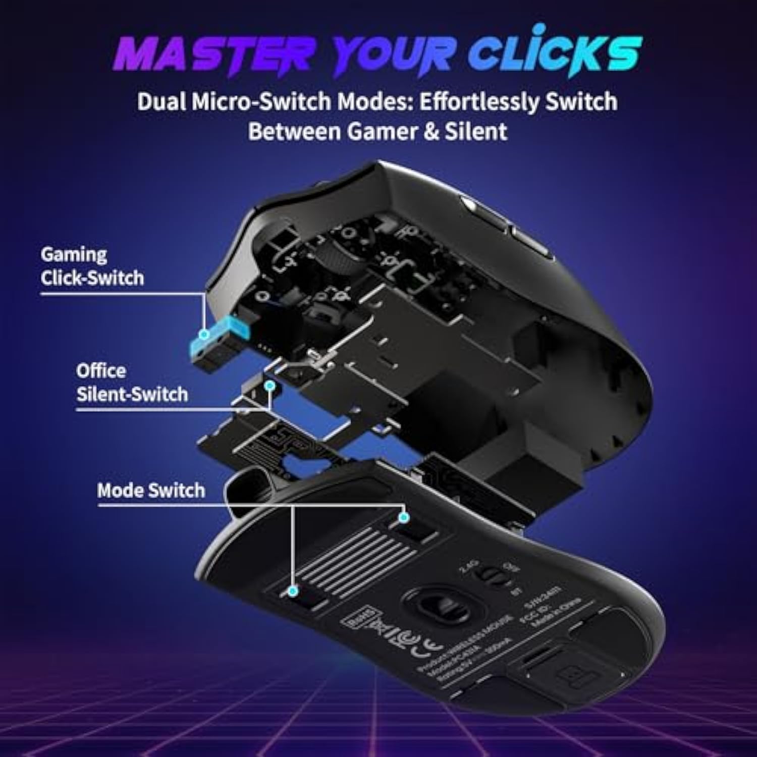 Superlight Wireless Gaming Mouse, 62G Dual Macro-Switches Gaming Mouse, 3-Mode Wireless/Usb-C/Bluetooth Mouse With Adjustable 12000Dpi, 5 Programmable Buttons Computer Mouse For Pc/Mac-Black
