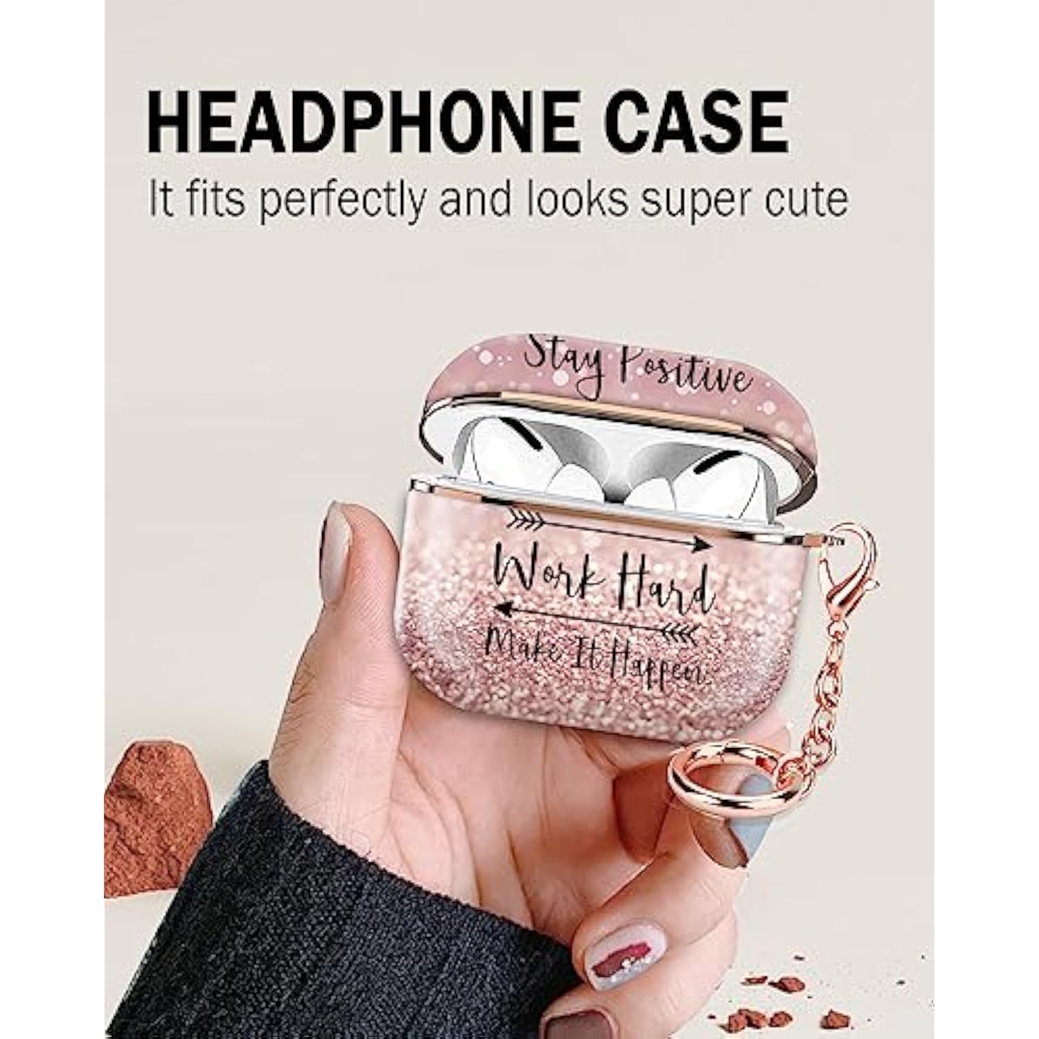 Compatible With Airpod Pro 2Nd/1St Generation Case Cover Protective Shockproof Hard Cover Shell With Rose Gold Keychain, Case For Girl Women Men (Inspirational Quotes Pink)