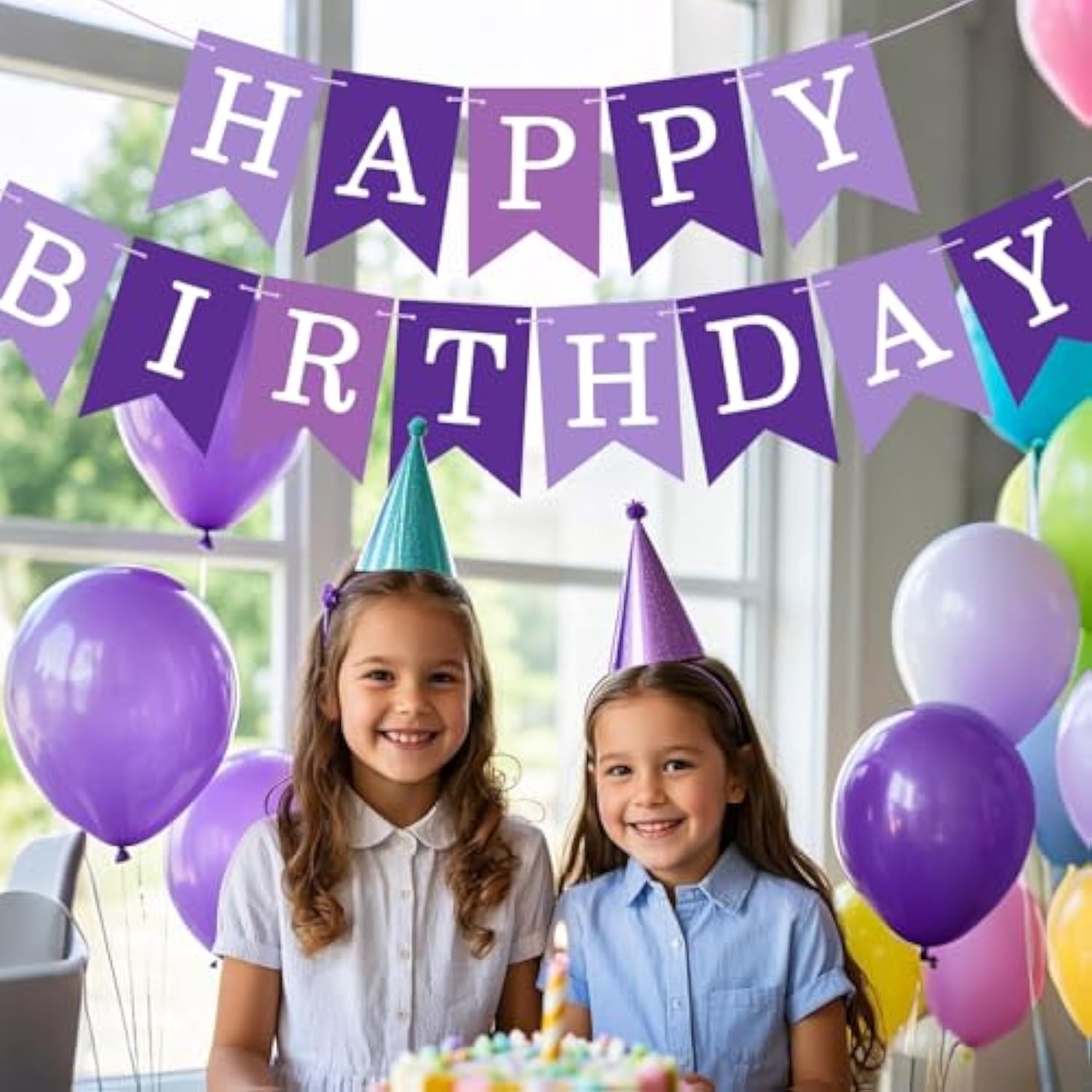 Happy Birthday Banner Light Purple Wall Door Garland with Personalized Letters