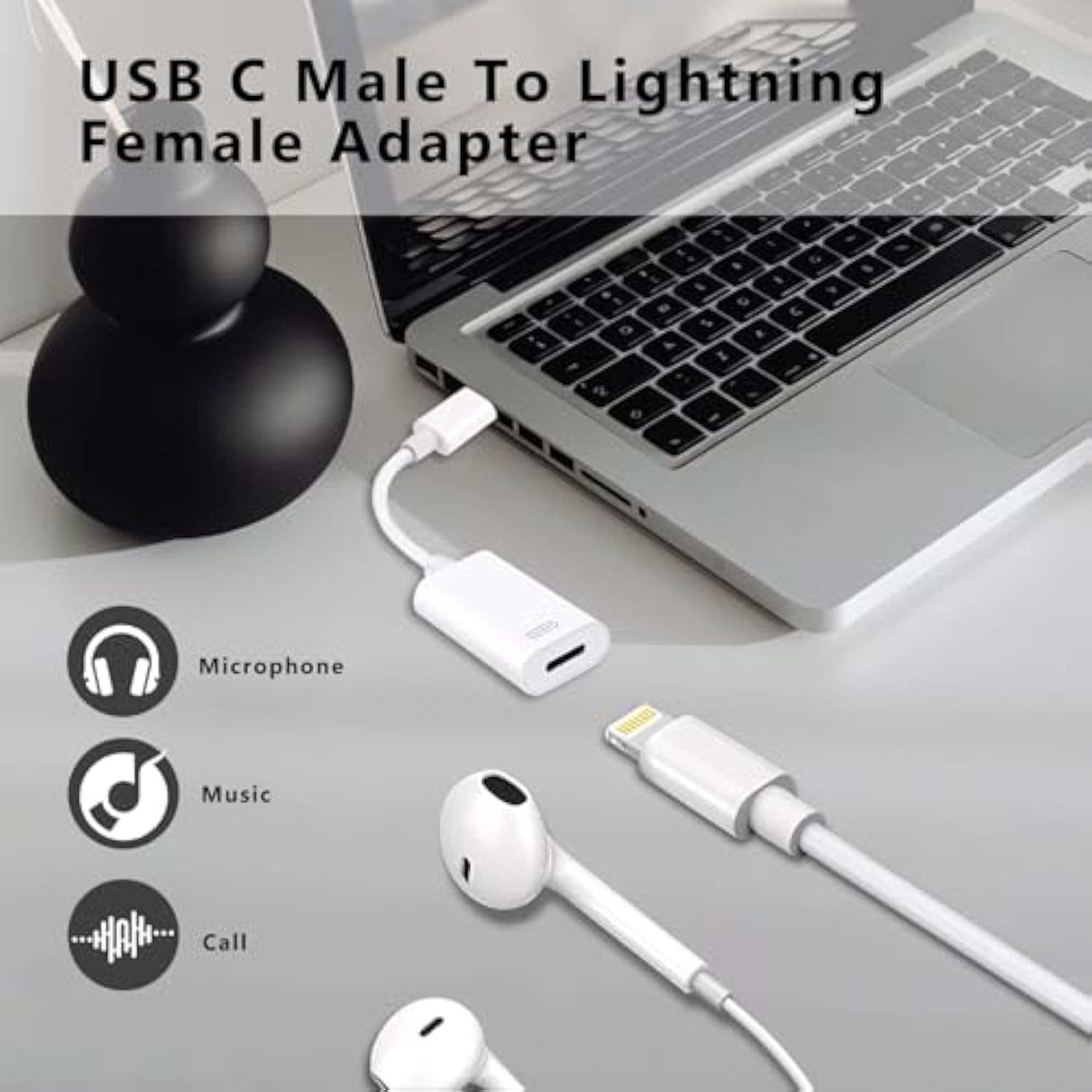 Usb C To Lightning Headphone Audio Adapter, Type C Male To Female Lightning Earphone Converter With Charge/Data Transfer, Compatible With Iphone 16/15 Plus/Pro/Max, Ipad Pro/Air 6/5/4, Macbook