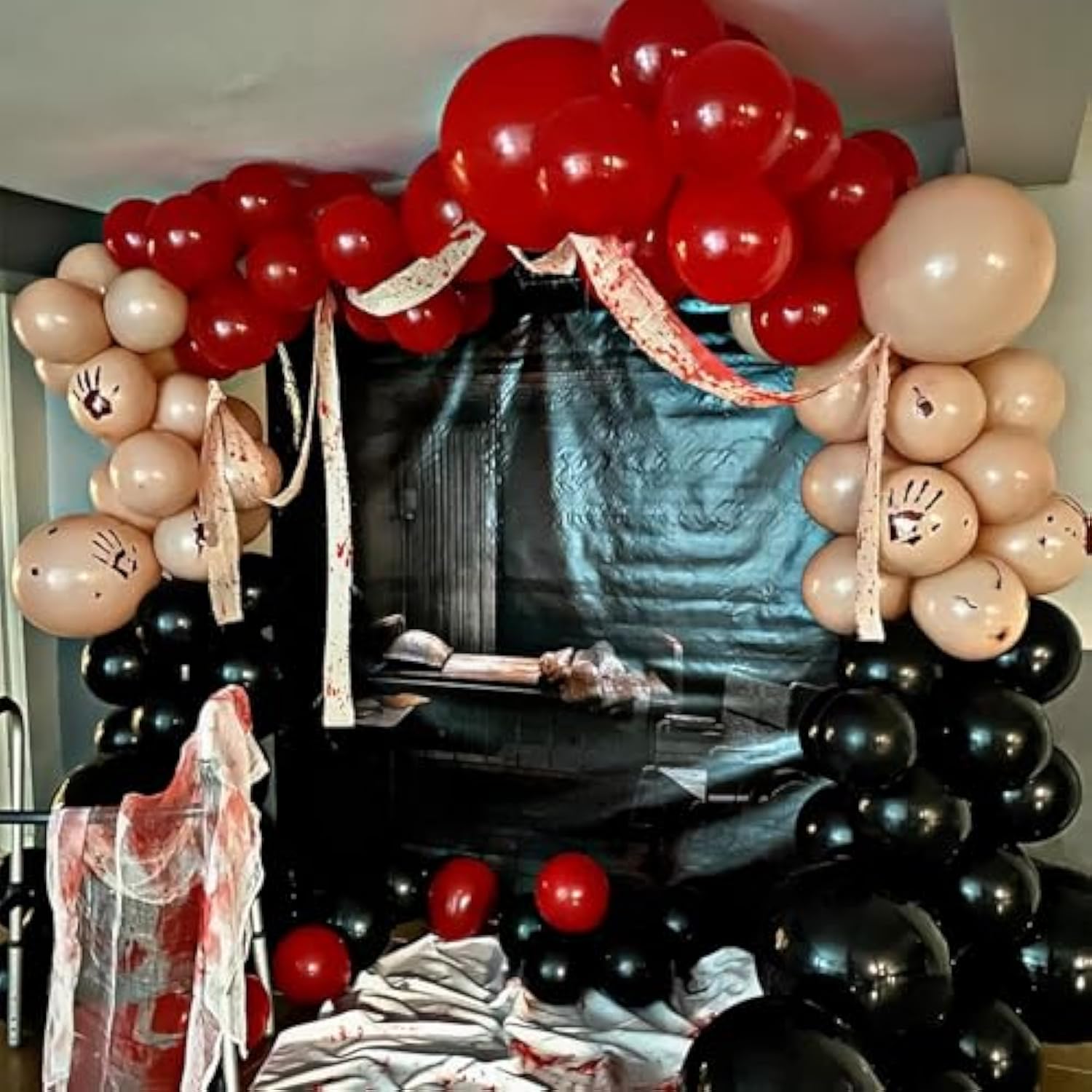 Halloween Balloon Arch Kit – Black Red Apricot with Spider & Blood Balloons