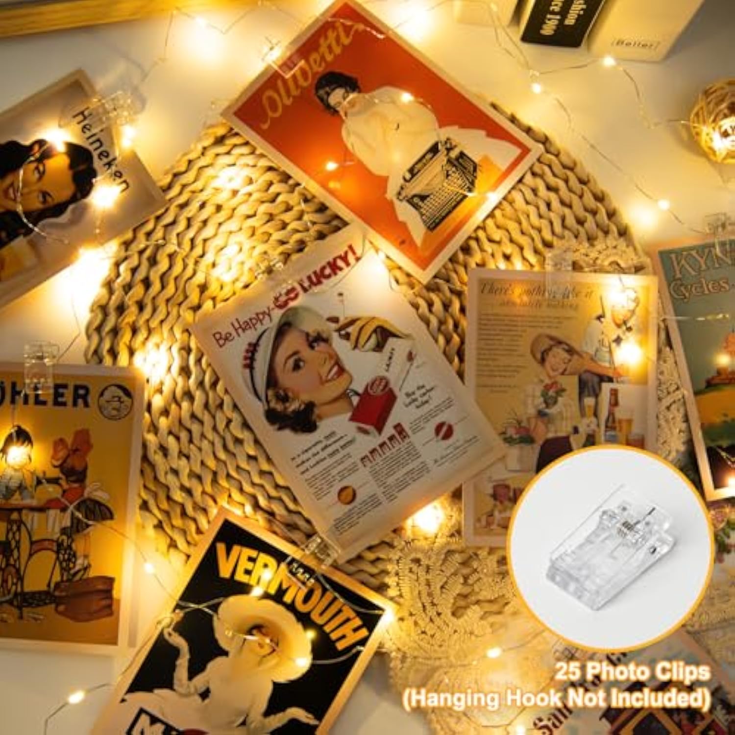 17Ft 100Leds Rechargeable Photo Clips String Light,Remote Control,3 Off Timer,Tangle-Free,Detachable Battery Operated Fa
