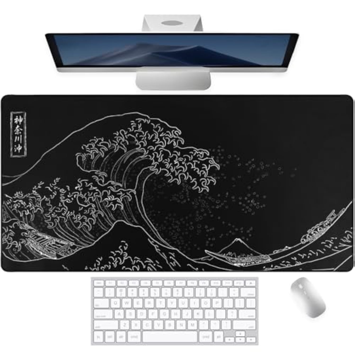 Japanese Sea Wave Anime Large Gaming Mouse Pad For Desk (31.5X15.7 In) Computer Desk Pad Mat With Non-Slip Rubber Base,Double Stitched Edges,3Mm Thick Mousepad Xxl For Keyboard And Mouse