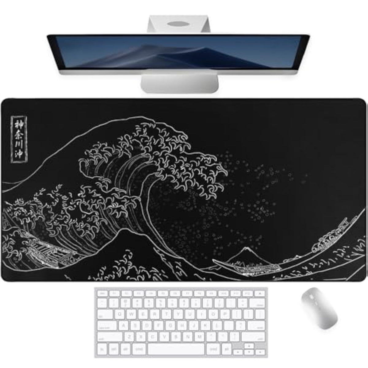 Japanese Sea Wave Anime Large Gaming Mouse Pad For Desk (31.5X15.7 In) Computer Desk Pad Mat With Non-Slip Rubber Base,Double Stitched Edges,3Mm Thick Mousepad Xxl For Keyboard And Mouse