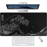 Japanese Sea Wave Anime Large Gaming Mouse Pad For Desk (31.5X15.7 In) Computer Desk Pad Mat With Non-Slip Rubber Base,Double Stitched Edges,3Mm Thick Mousepad Xxl For Keyboard And Mouse