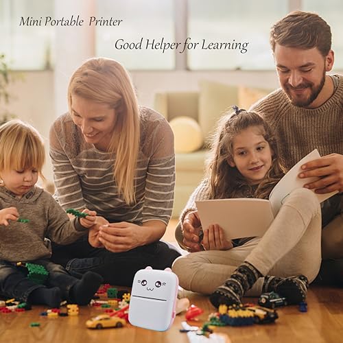 Mini Portable Small Printer Paper 6 Rolls Sticker Machine Mini Sticker Study Printer For Pictures Photos Compatible With Android And Ios Wireless&Bluetooth Pink