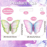 6 Pieces 32 Inches Pastel Butterfly Balloons – Mixed Set Of Iridescent Gradient Foil Mylar Balloons In Blue Green And Pink Purple For Birthday, Baby Shower, Garden Party, Spring Decorations