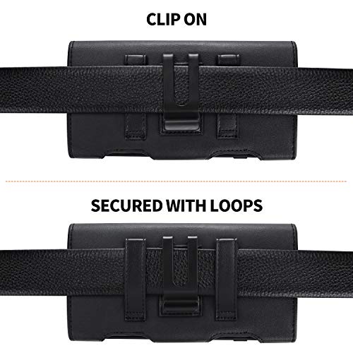 Holster for Galaxy Z Fold 7 6 5 4 3 2 Leather Pouch Belt Case with Belt Clip Cell Phone Belt Holder Case Cover - Black