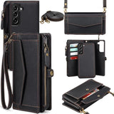 Samsung Galaxy S25 Wallet Case, RFID Blocking, Detachable Crossbody Strap, Black