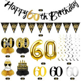 13Pcs 60Th Birthday Decorations For Men Women, Black Gold Happy 60 Birthday Banner Centerpieces Swirls Balloons Kit Party Supplies, Sixty Years Old Bday Ceiling Table Topper Decor