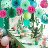 Summer Party Decoration Hanging Cactus Swirls Paper Lanterns Paper Fans Kit For Hawaiian Luau Party Tropical Party Baby Shower Birthday Party Supplies