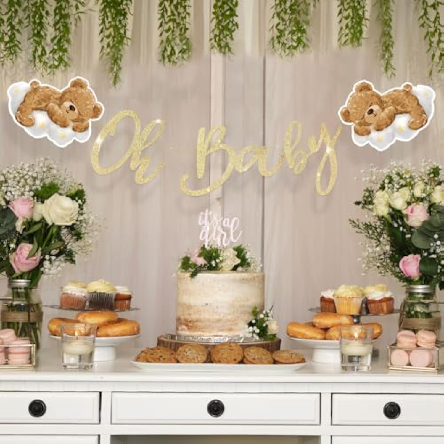 Oh Baby Banner Bear Baby Shower Neutral We Can Bearly Wait Gold Sign