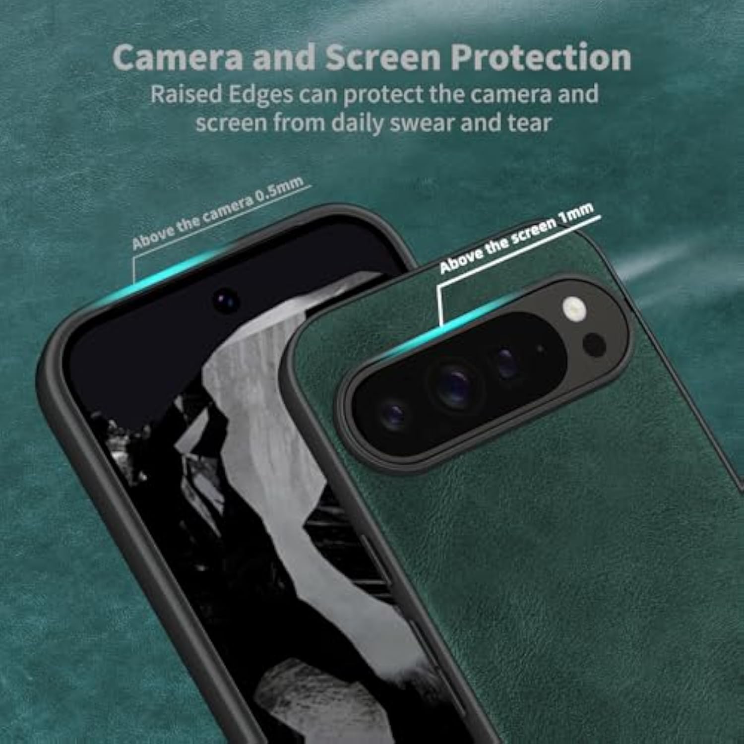 Pixel 9 Pro XL Case, Slim PU Leather, Soft Bumper, Shockproof Cover, Green