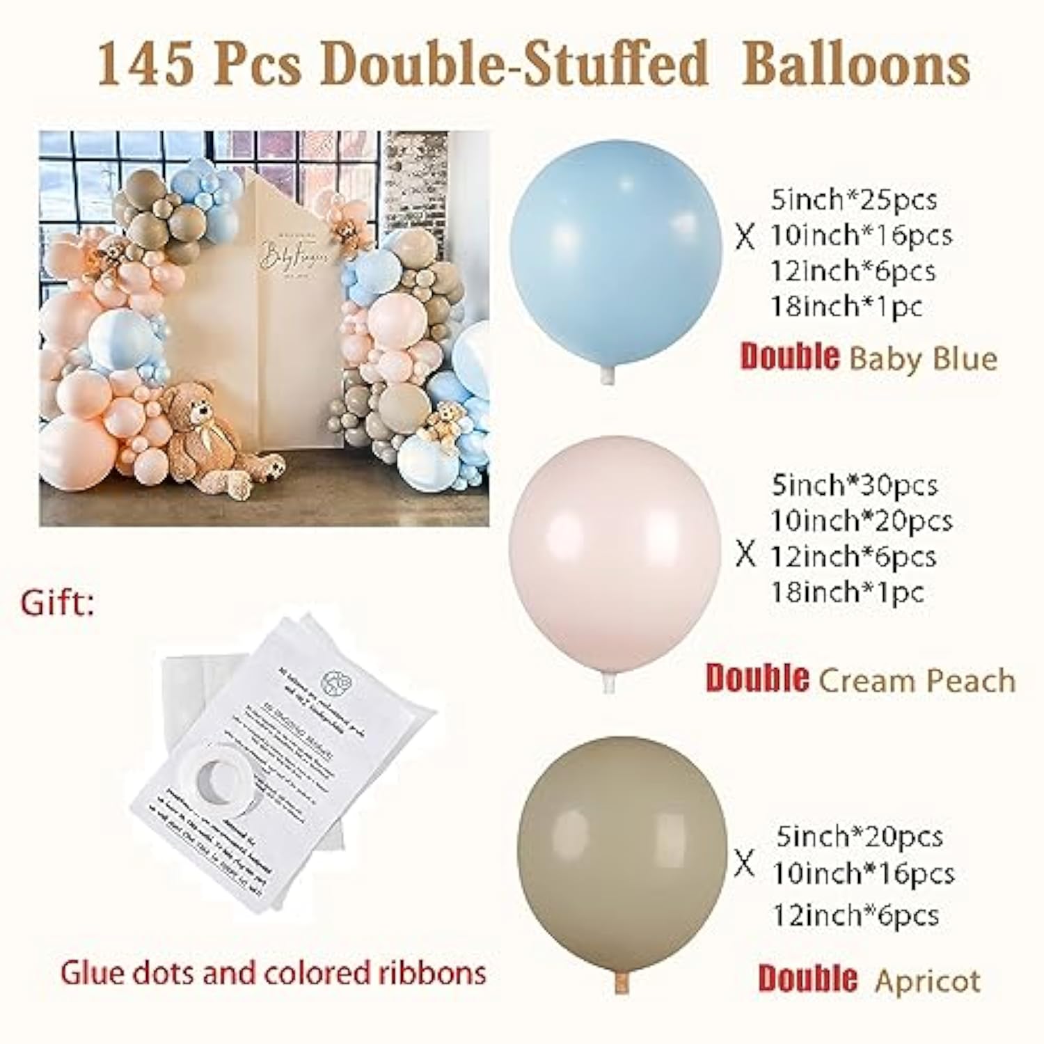 145Pcs Dusty Blue And Pink Balloons Garland Kit,Double Stuffed Balloon