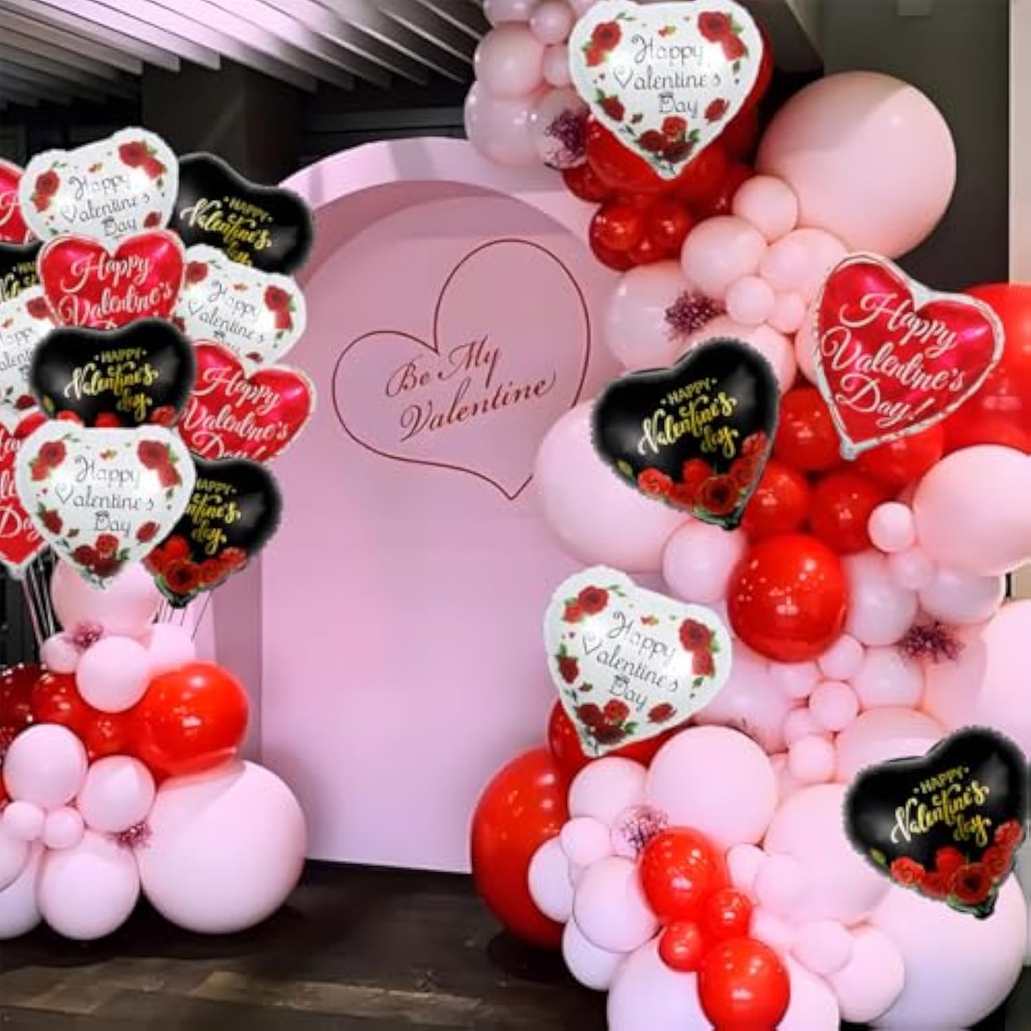 Happy Valentines Day Balloons - 15 Pcs Black White Red Heart Balloons For Valentines Day Decorations, 18 Inch Heart Shaped Balloons For Valentines Foil Balloons, Valentines Day Party Decorations