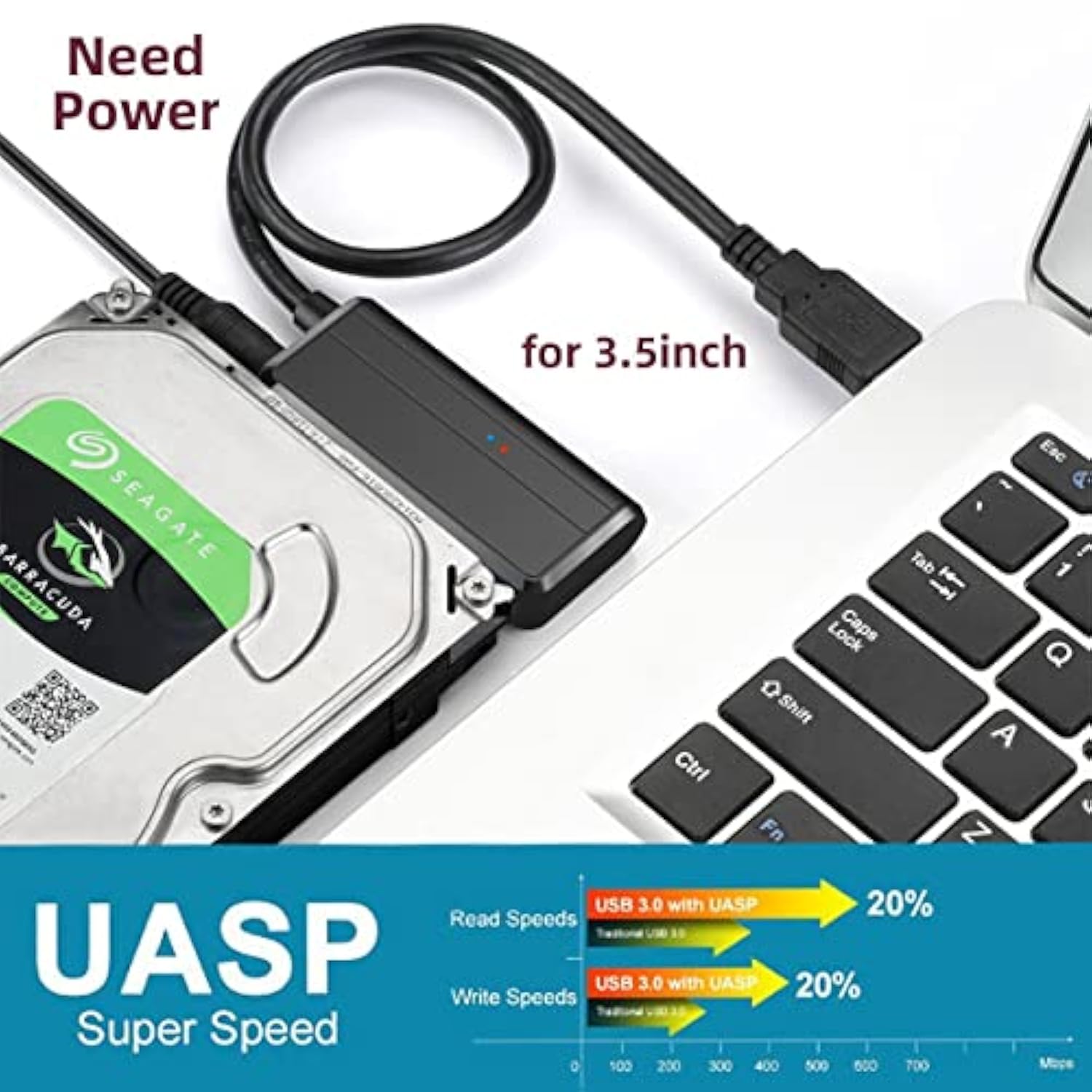 Cablecc Angled SATA 22 Pin to USB3.0 Adapter Cable for 2.5" 3.5inch Hard Disk