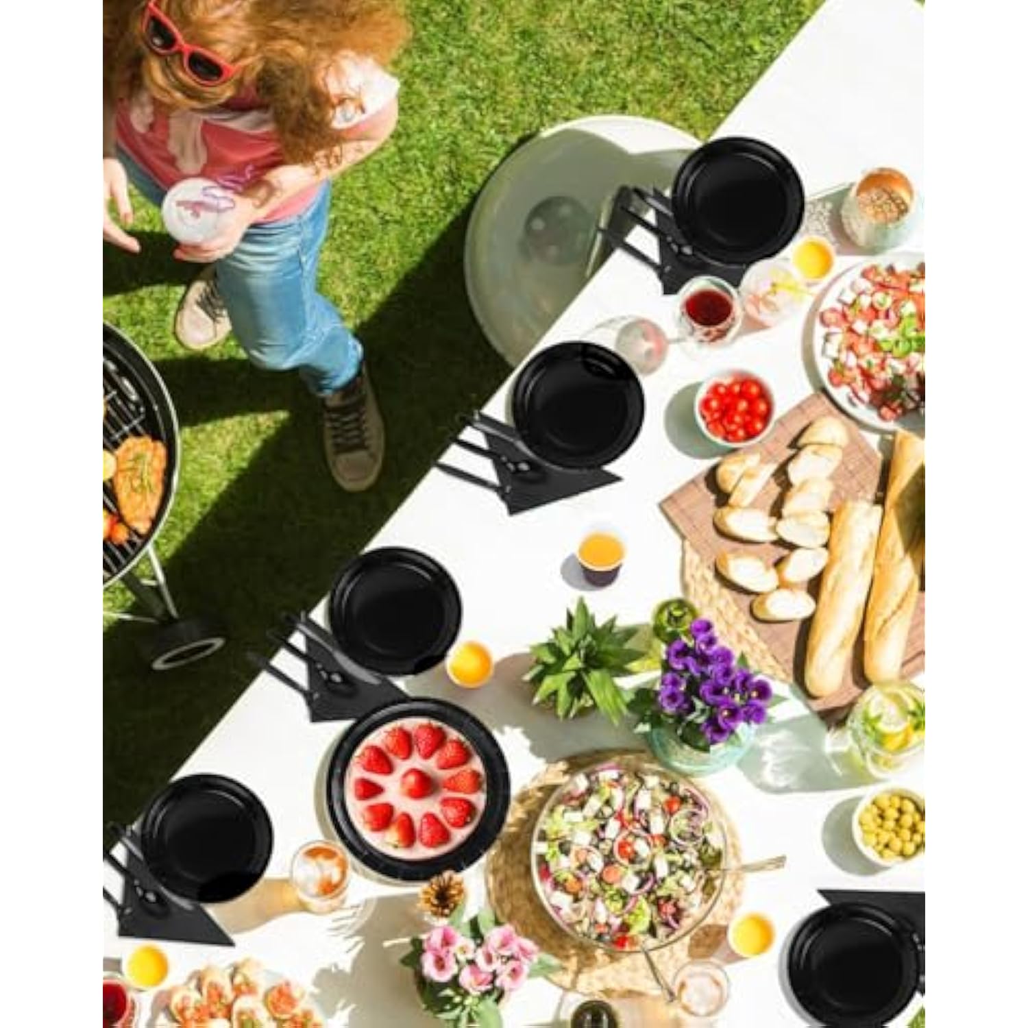 Black Party Supplies Set 224 Pieces Of Black Paper Plates, Cups, Napkins, And Heavy Duty Plastic Spoons Forks Knives For 32 Guests For Birthday, Graduation, Wedding, Festivals