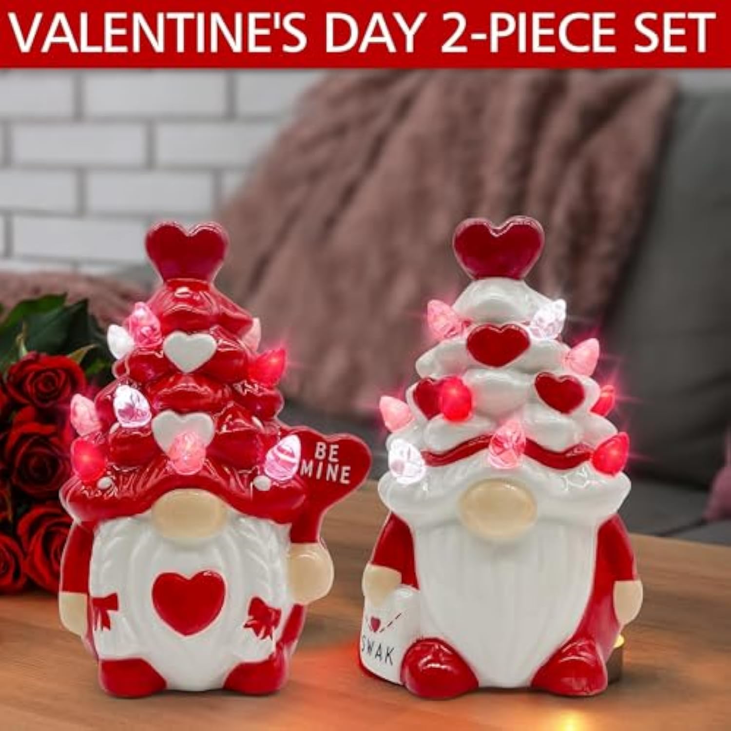 Valentines Day Decorations, Valentines Day Decor, 2Pcs Valentine Gnomes Decor, Valentine'S Day Decorations, Valentine Ceramic Tree Decoration For Home
