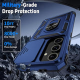 Samsung Galaxy S23 Plus Case with Camera Lens Cover, 10 FT Military Grade Drop Protection, Magnetic Ring Holder Kickstand Protective Phone Case, Navy Blue