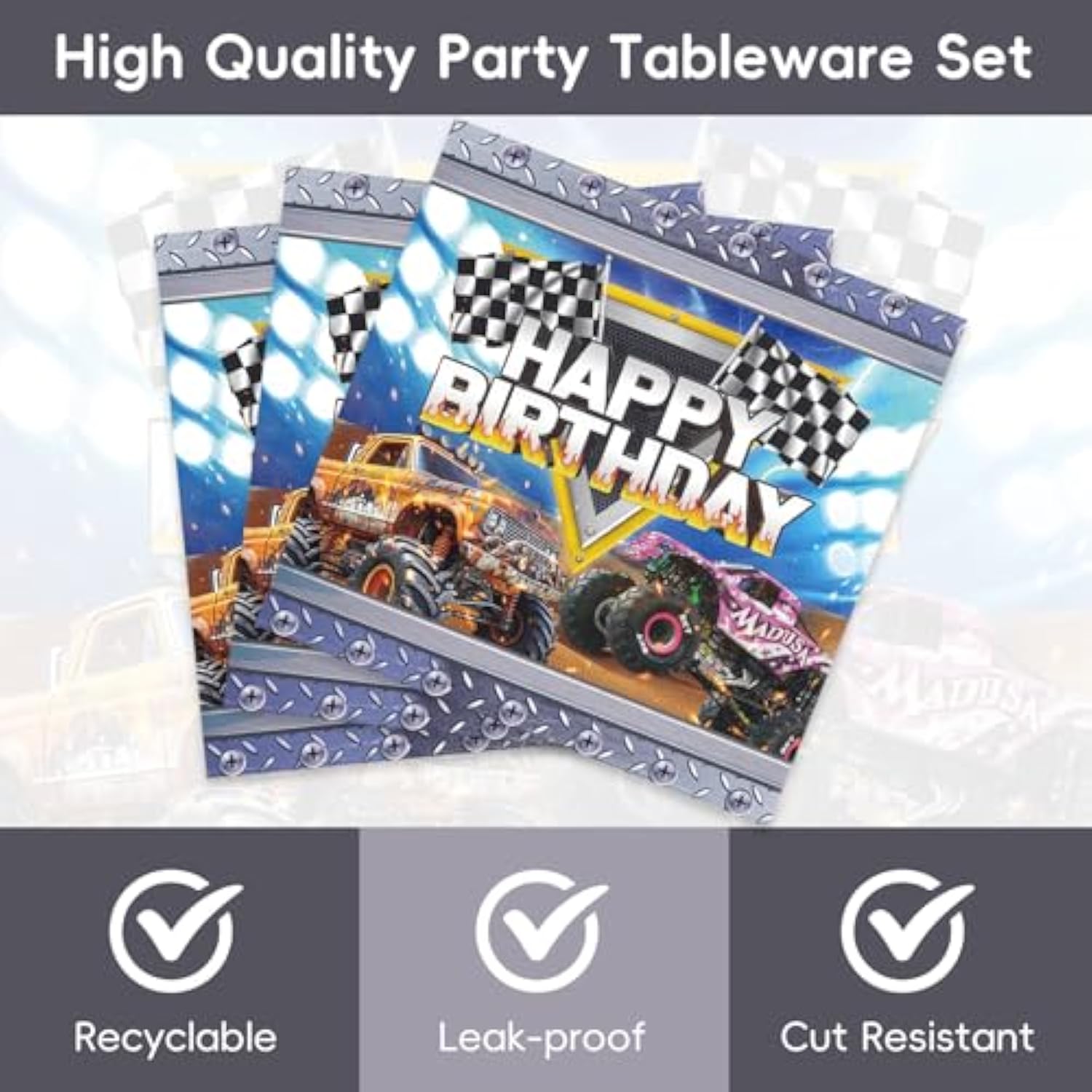 40Packs Monster Truck Party Supplies Plates + Napkin Monster Truck Birthday Party Decorations