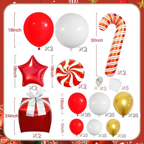 Merry Christmas Balloon Arch Kit, Red White Gold Balloons