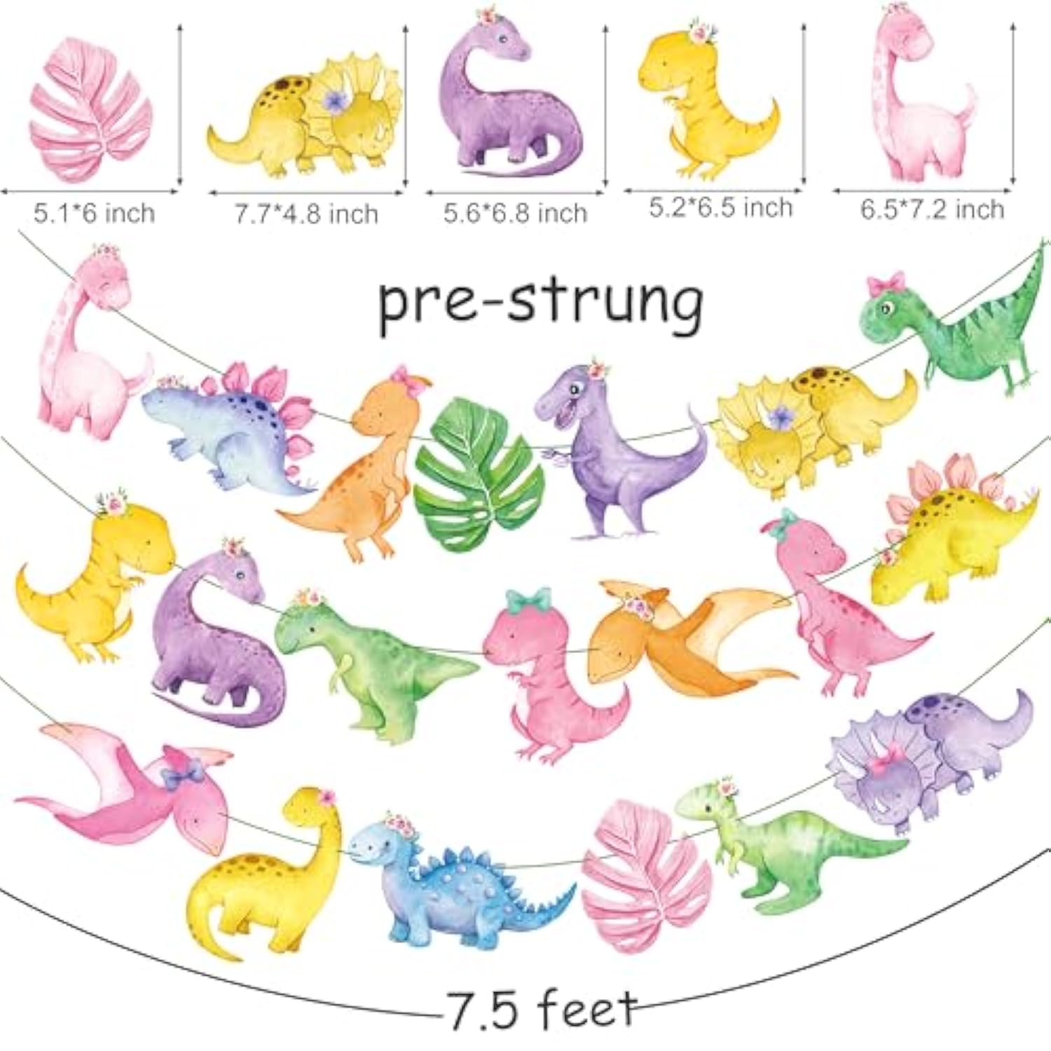 3 Pcs Pink Dinosaur Party Banners Girls Birthday & Baby Shower Decor