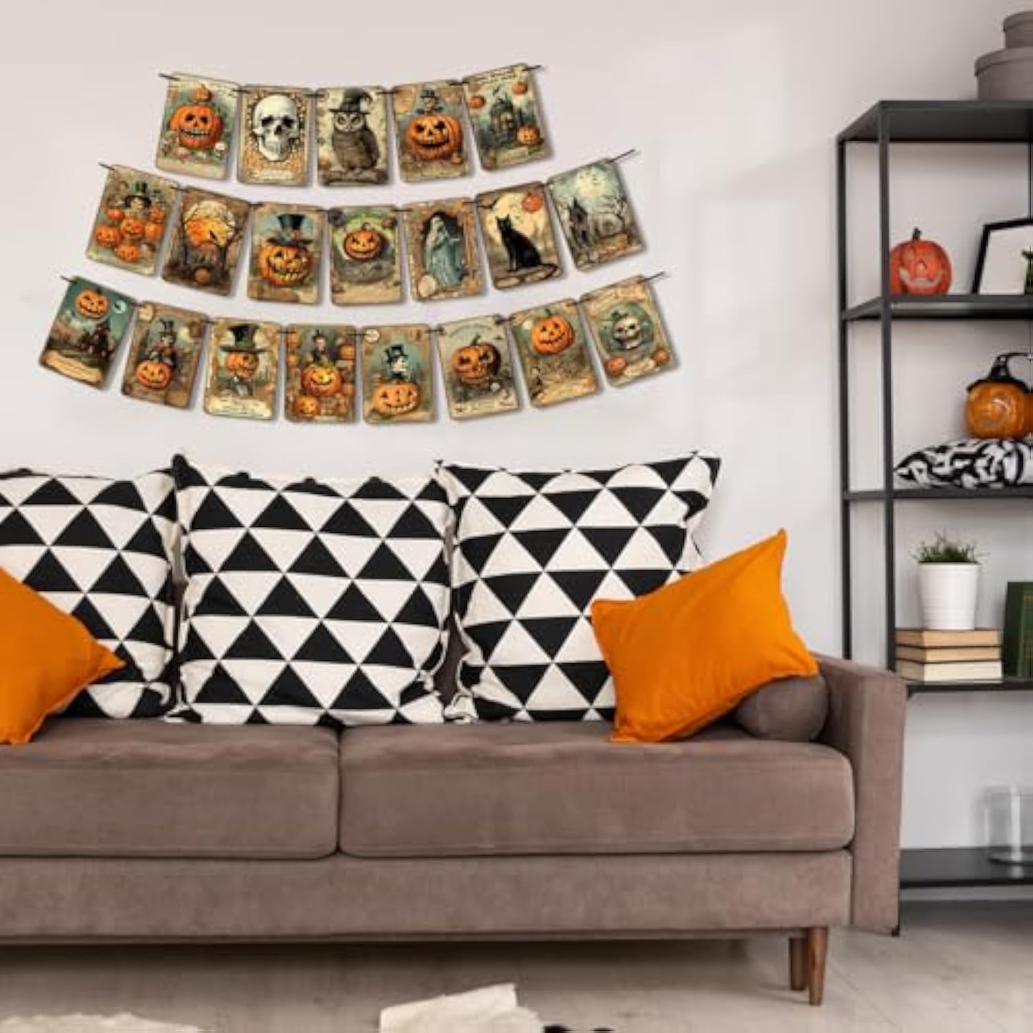 Vintage Halloween Banner Pumpkin Retro Hanging Garland Bunting Flag for Indoor Party Decor