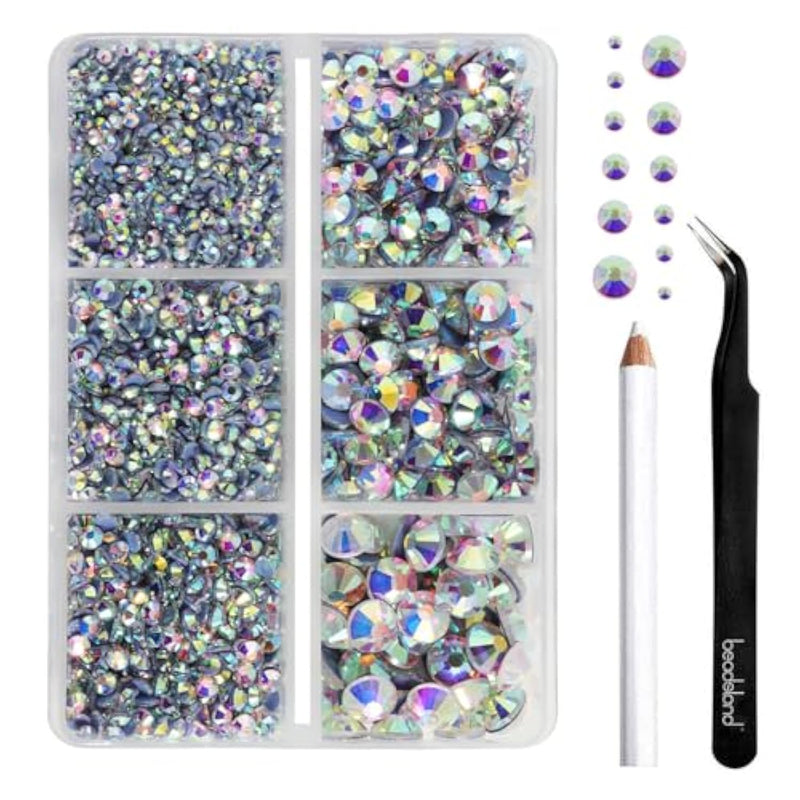 Hotfix Rhinestones, 4000 Pcs Ab Rhinestones For Clothes Crafts Mixed 6 Sizes With Wax Pencil And Tweezers Kit, Ss6-Ss30, Crystal Ab