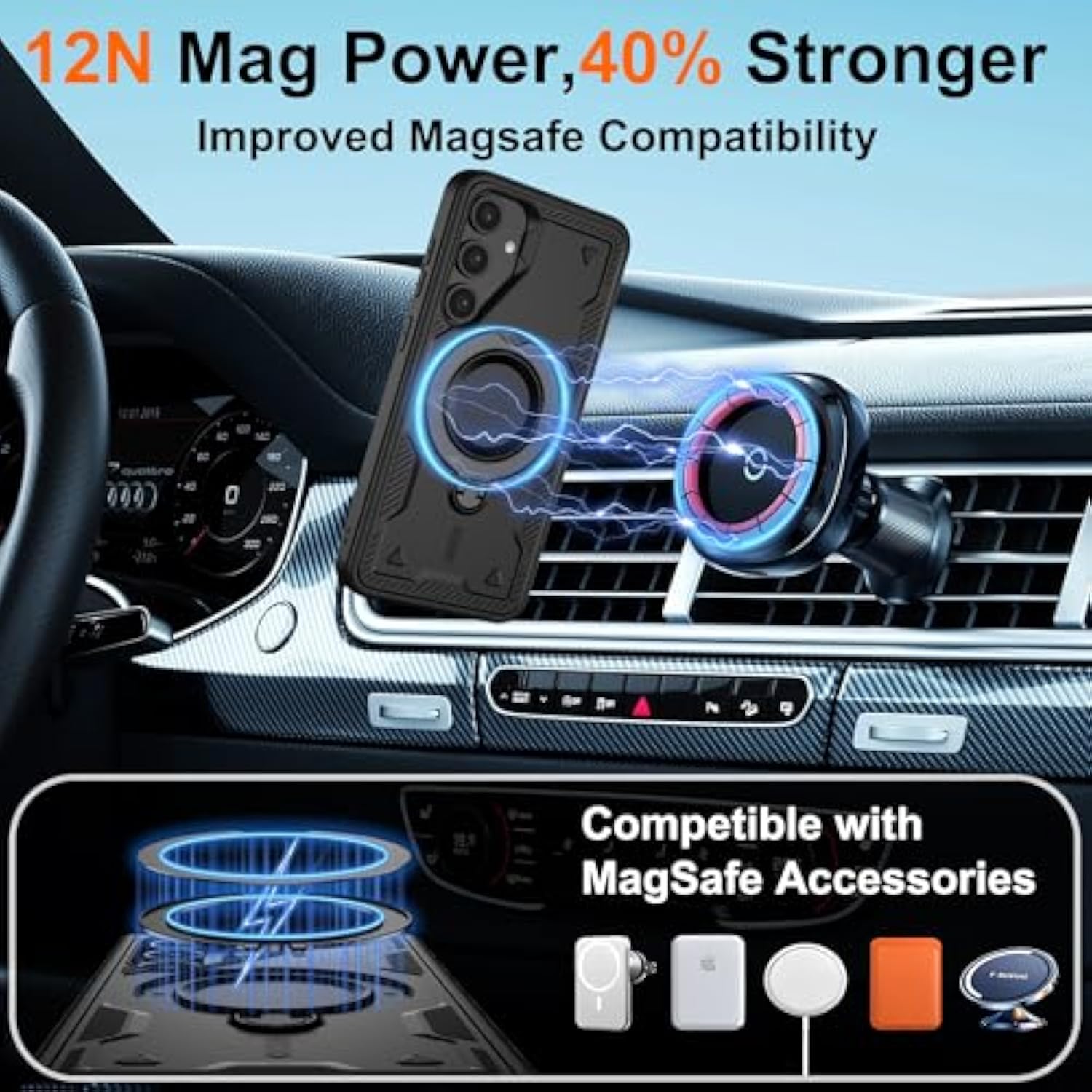 For Samsung Galaxy-S24 Fe Case With Magsafe & [Hd Screen Protector×2][Anti-Fingerprint], 360° Metal Rotated Kickstand,Military Grade Shockproof Protective For Galaxy S24 Fe Case,Black