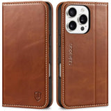 SHIELDON Wallet Case for iPhone 16 Pro 6.3" 2024, Genuine Leather Folio Magnetic Closure RFID Blocking Card Holder Kickstand Full Protection Phone Case Compatible with iPhone 16 Pro - Retro Brown