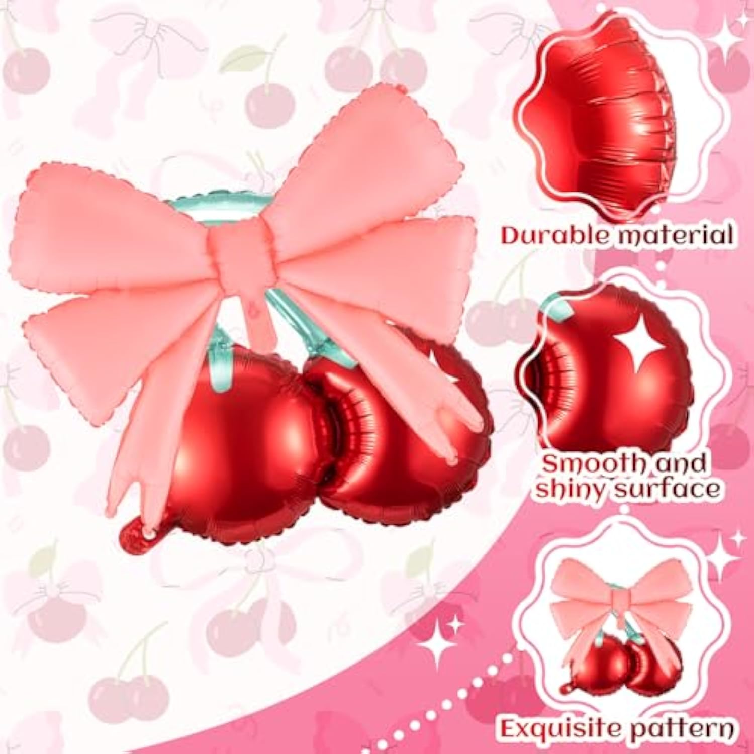 8 Pcs Cherry On Top Party Decorations 20 Inch Cherry Balloons 30 Inch Pink Big Bow Balloons For Birthday Baby Shower Wedding Theme Party Supplies